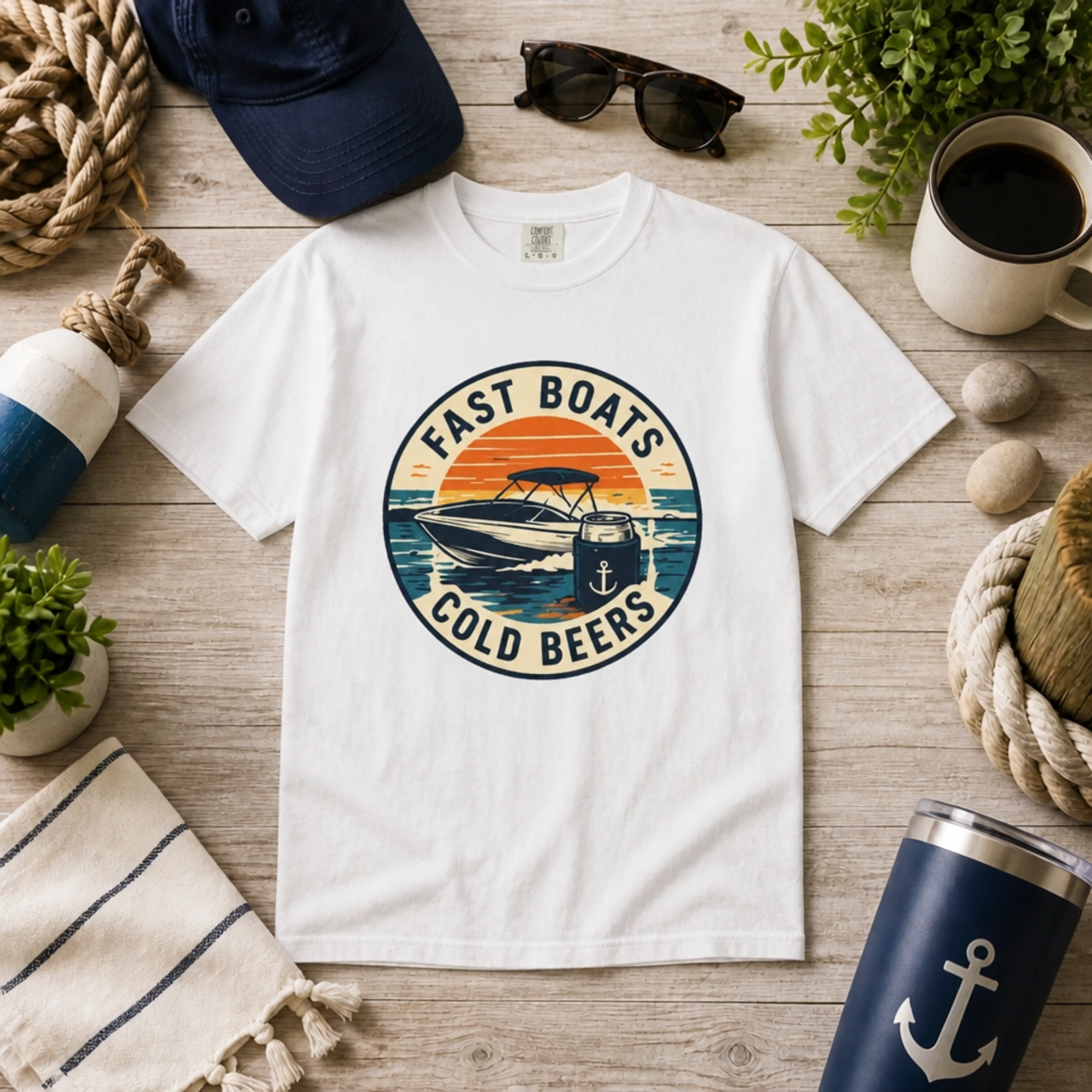 Fast Boats Cold Beers Retro Boating T-Shirt product mockup